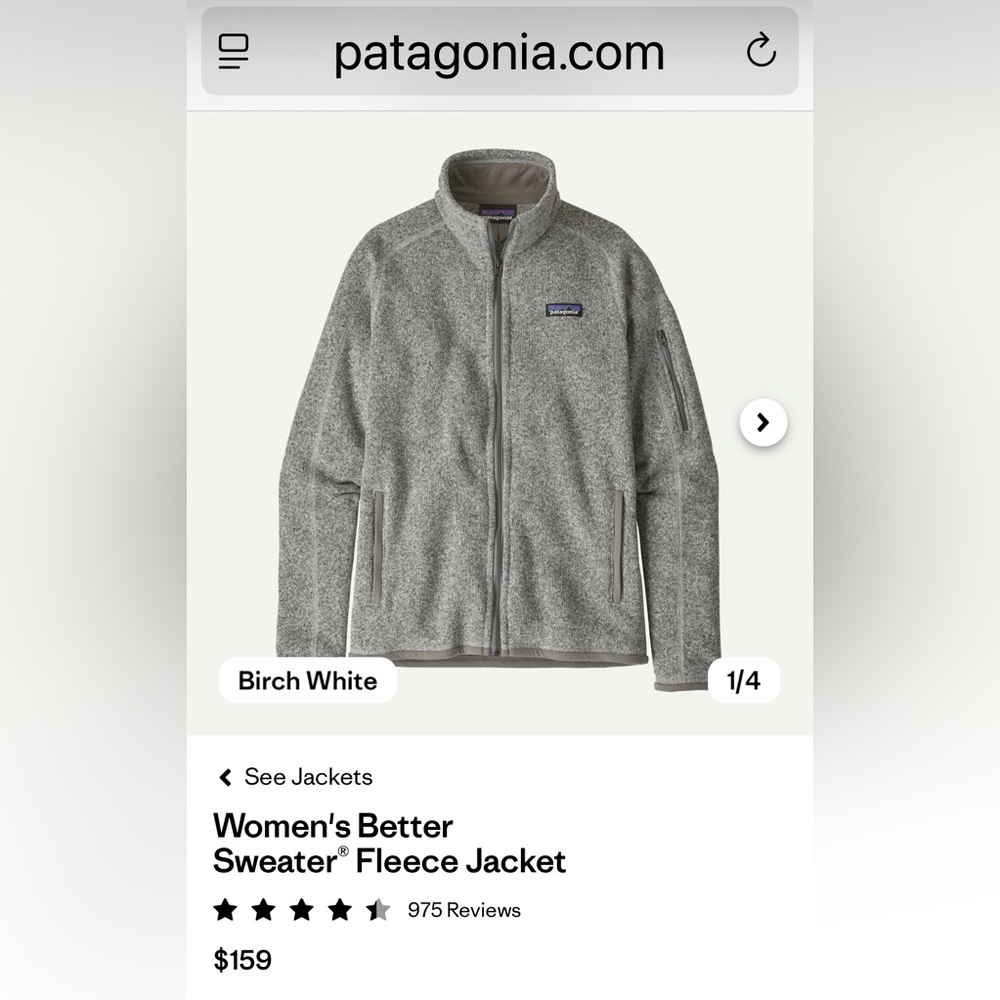 Patagonia women’s better sweater jacket, birch white